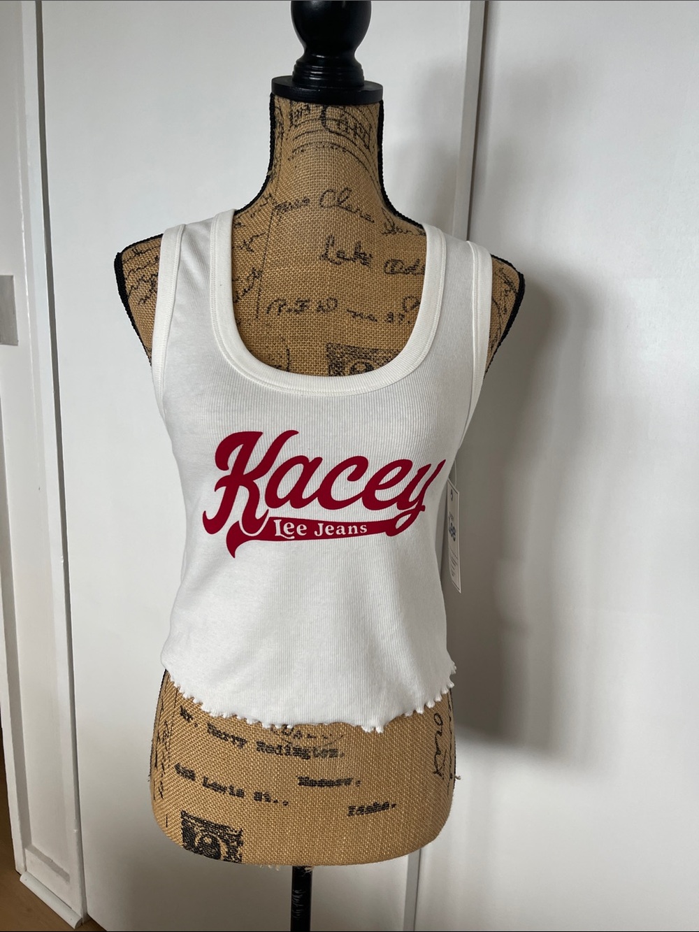 Lee White Tank Top with Red Kacey Logo